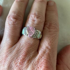 Silver rose quartz and opal ring